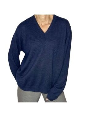 Vintage Old money Navy Blue V Neck Sweater